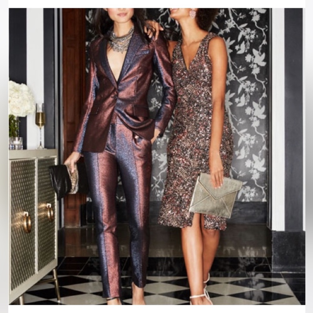 $798 VERONICA BEARD Ashburn Metallic Dickey Jacket Lamé Ruby shine Blazer Size 2 - Picture 5 of 16
